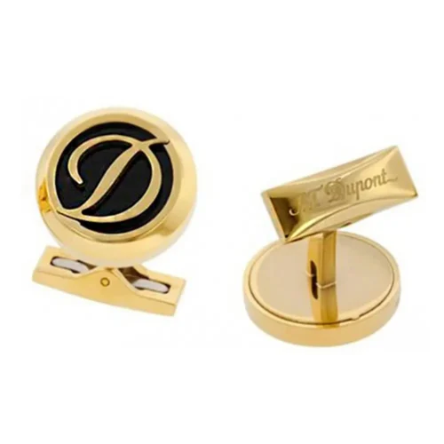 Botões de Punho ST Dupont Round Logo Blck/Yellow Gold